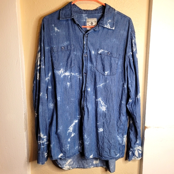 Jeanious Mens Shirt Acid Wash Blue Large Button Down Casual - Picture 1 of 8